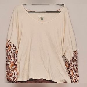 Anthropologie Annette Top in Ivory w/Paisley Patterned Sleeves